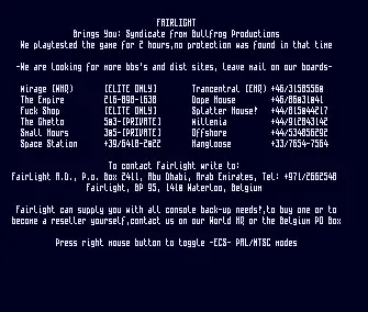 Syndicate - ECS - by Fairlight - 1993 - Cracktro